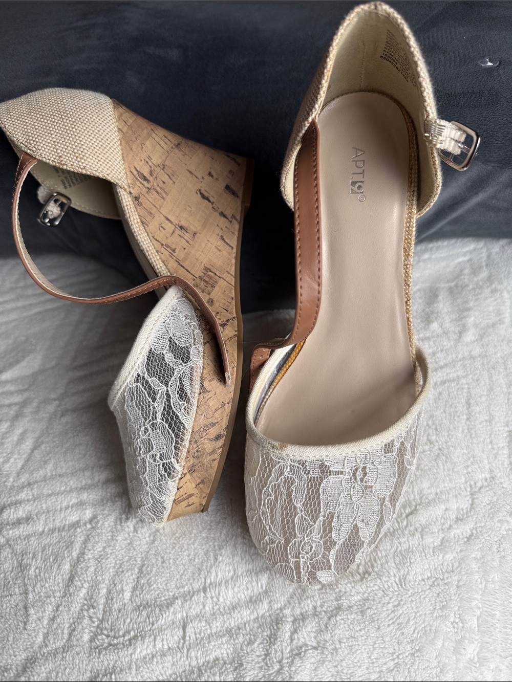 Apt. 9 Ivory Lace Cork Wedge Sandals